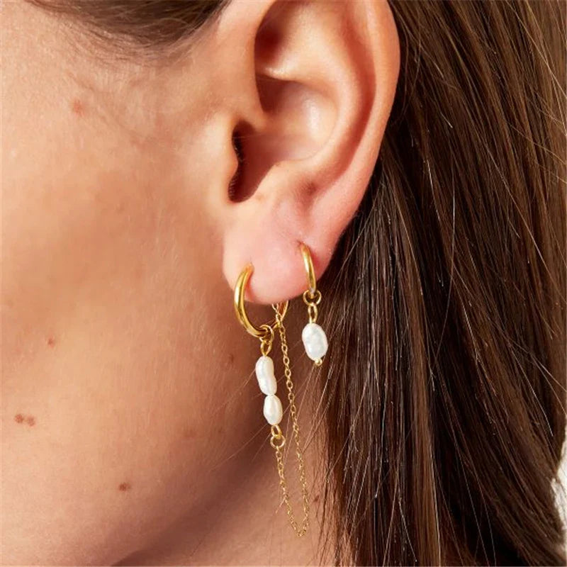 Aide 925 Sterling Silver Long Chain Tassel Baroque Irregular Pearl Dangle Earrings for Women C Shape Earrings Jewelry Pendientes