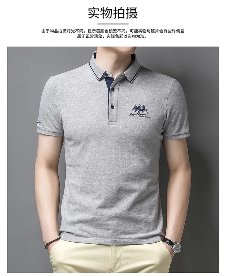 Summer New Men's Embroidered Polo Collar 100% Cotton Short Sleeved Polo Shirt Fashion Solid Color Casual Top T-shirt M-4xl
