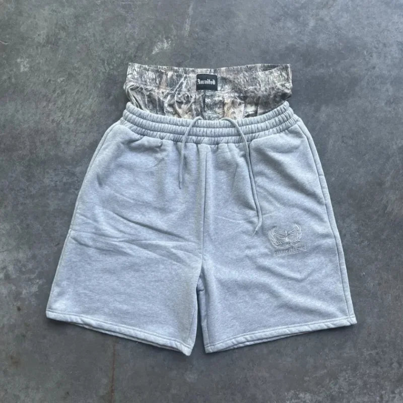 Y2K Retro Shorts Camouflage Pattern Double Waist Embroidered Streetwear Men Women Harajuku Hip Hop Casual Boxer Sports Shorts