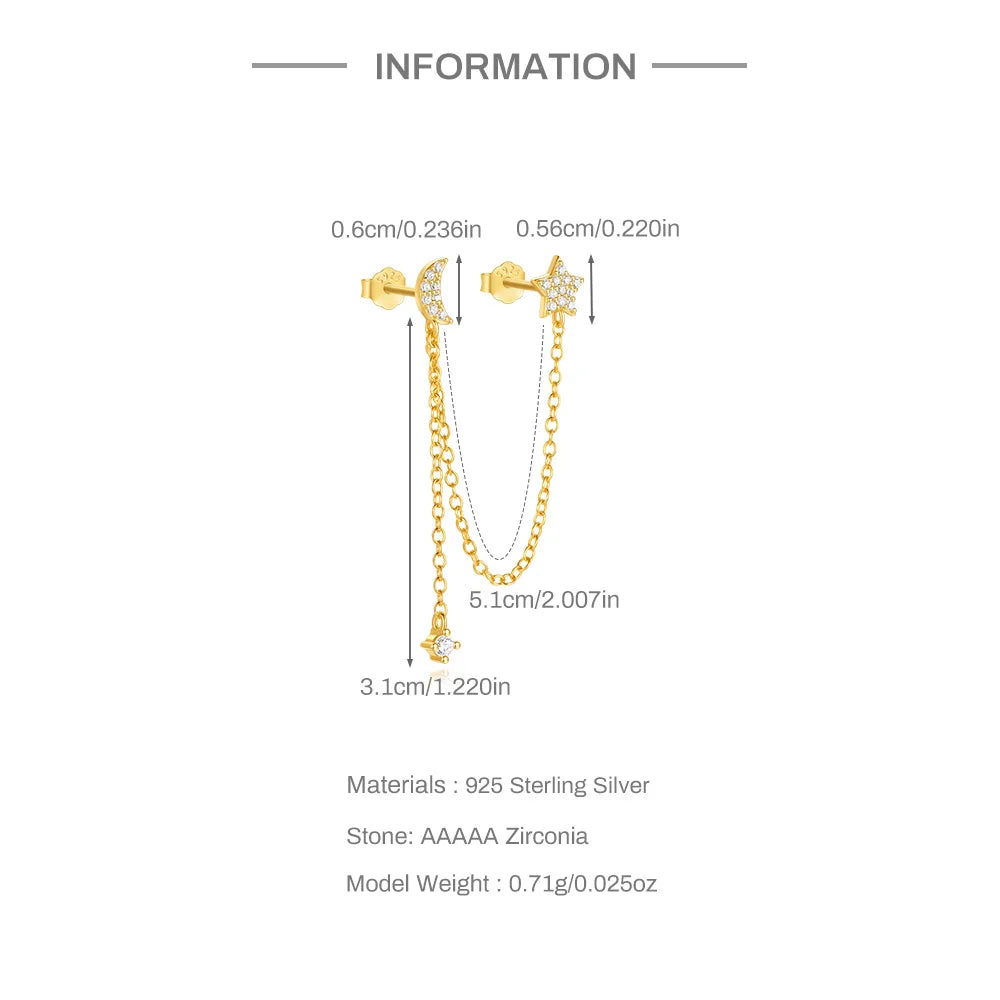 CANNER 1PC 925 Sterling Silver Horse Eye Chain Tassel Zircon Drop Earrings For Women Ins Minimalism Geometric Earrings Gift