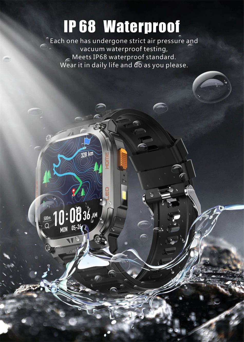 2025 New GPS Tracker Smart Watch Men LED Flashlight 1.96'' HD Screen Compass Watches Bluetooth Call Waterproof Sports Smartwatch