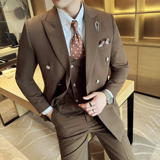 High-level Hip Lapel Collar (suit + Vest + Trousers) Stylish and Handsome Dark