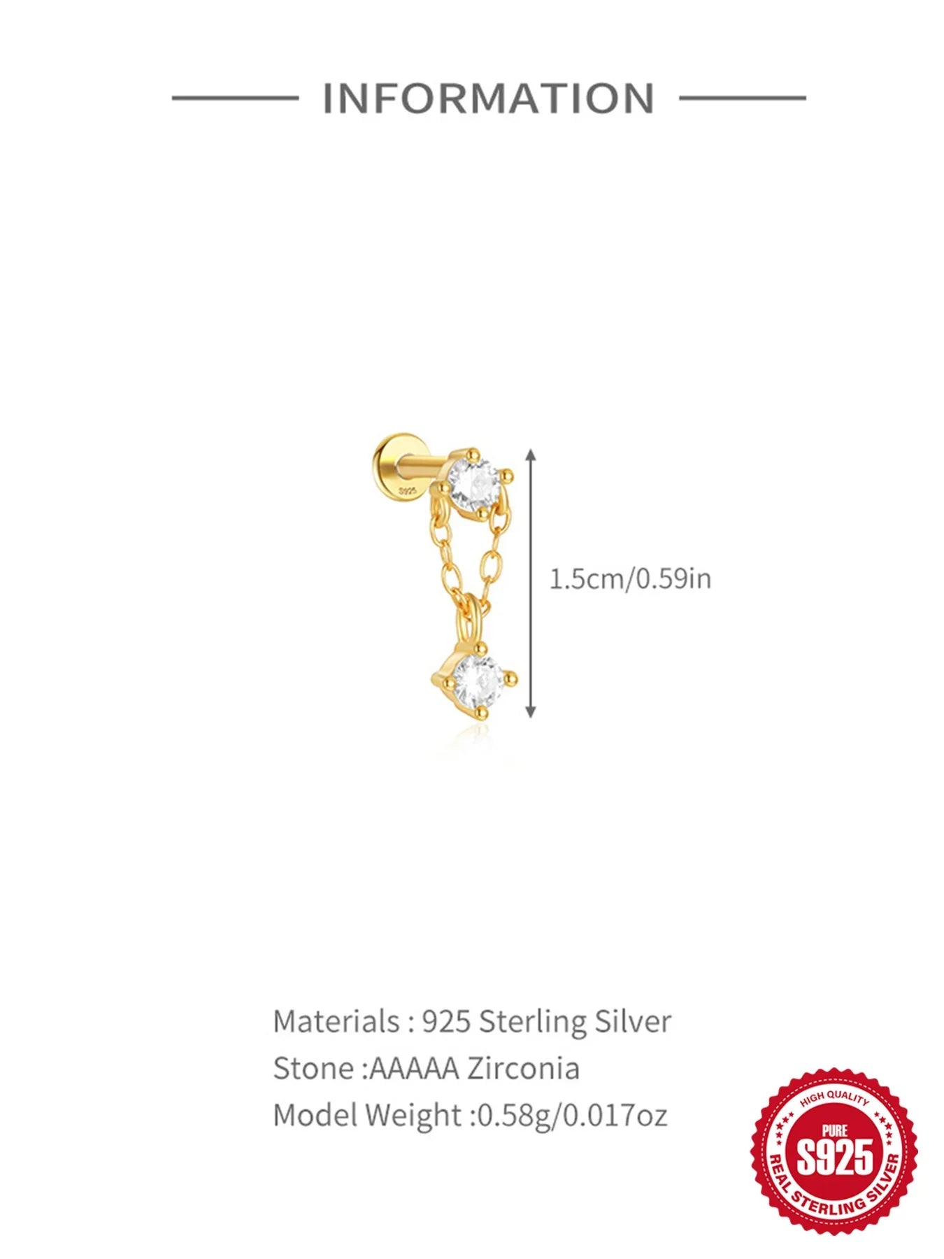CANNER 1PC Four Pointed Star Moon Tassel Lotus Cartilage Spiral Puncture 925 Sterling Silver Stud Earring For Women Ins Earring