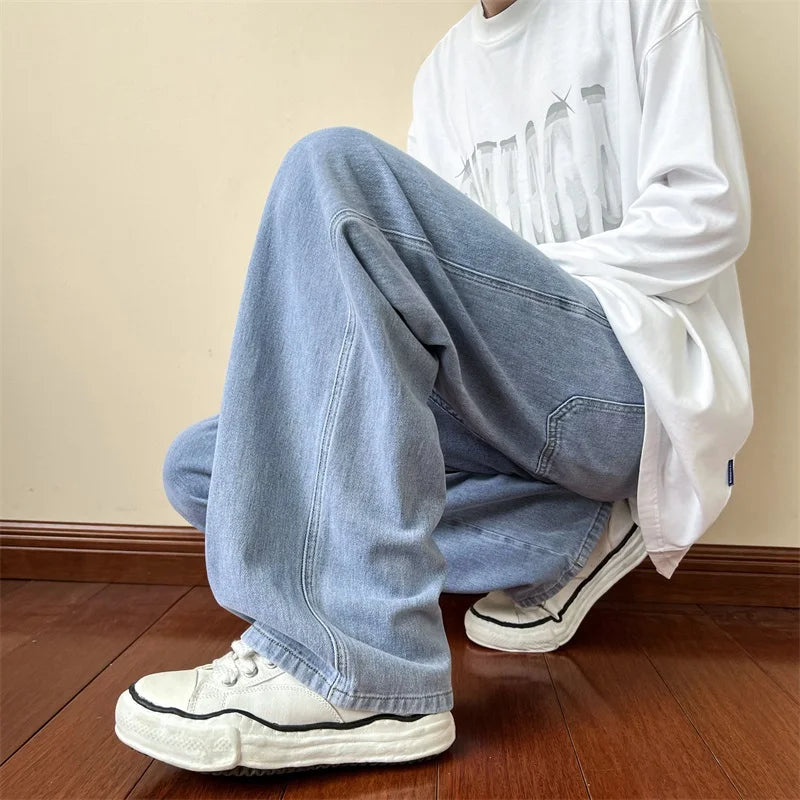 Blue Jeans Men Ankle length Jeans Male Straight Denim Pants Men