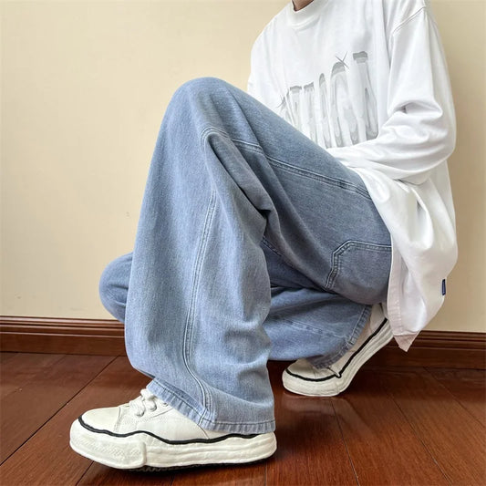 Blue Jeans Men Ankle length Jeans Male Straight Denim Pants Men