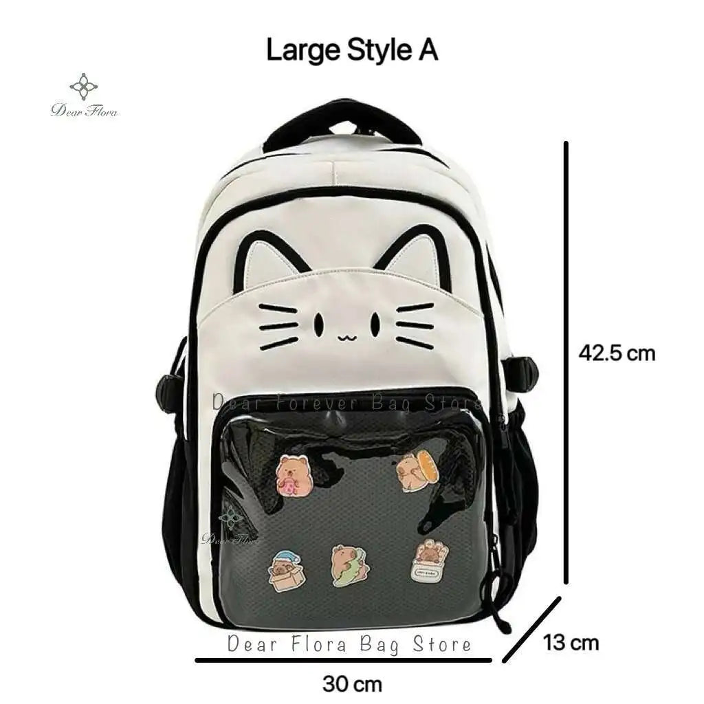 Y2K Cute Cat Ita Backpacks Large Capacity Knapsack Casual Girl Transparent DIY Display Rucksack Cartoon Trendy Travel Schoolbags