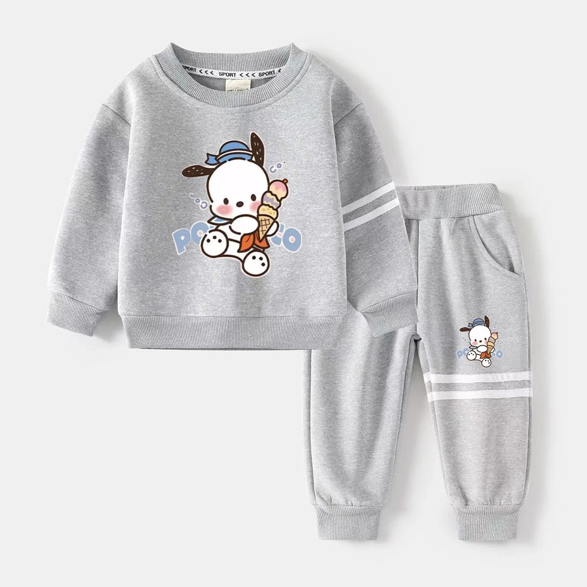 Sanrio Baby Girl Clothes Set Autumn Kid Pochacco Printed Sweatshirts Pullover Top & Pants 2pcs Suit Children Boys Tracksuits