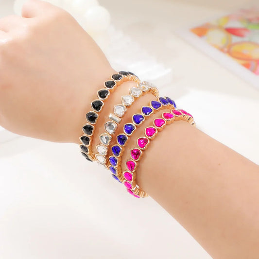Gold Color Love Heart Bracelet For Women Rhinestone Peach Elastic Bangle Hand Hoop Women Delicate Summer Jewelry Accessory