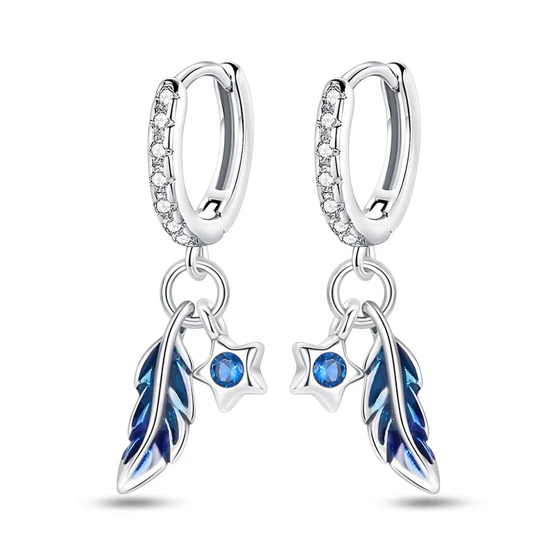 New in 925 Silver Romantic Feather Moon Stars Dream Catcher Earrings For Women Trending Fashion Jewelry Creative Birthday Gifts