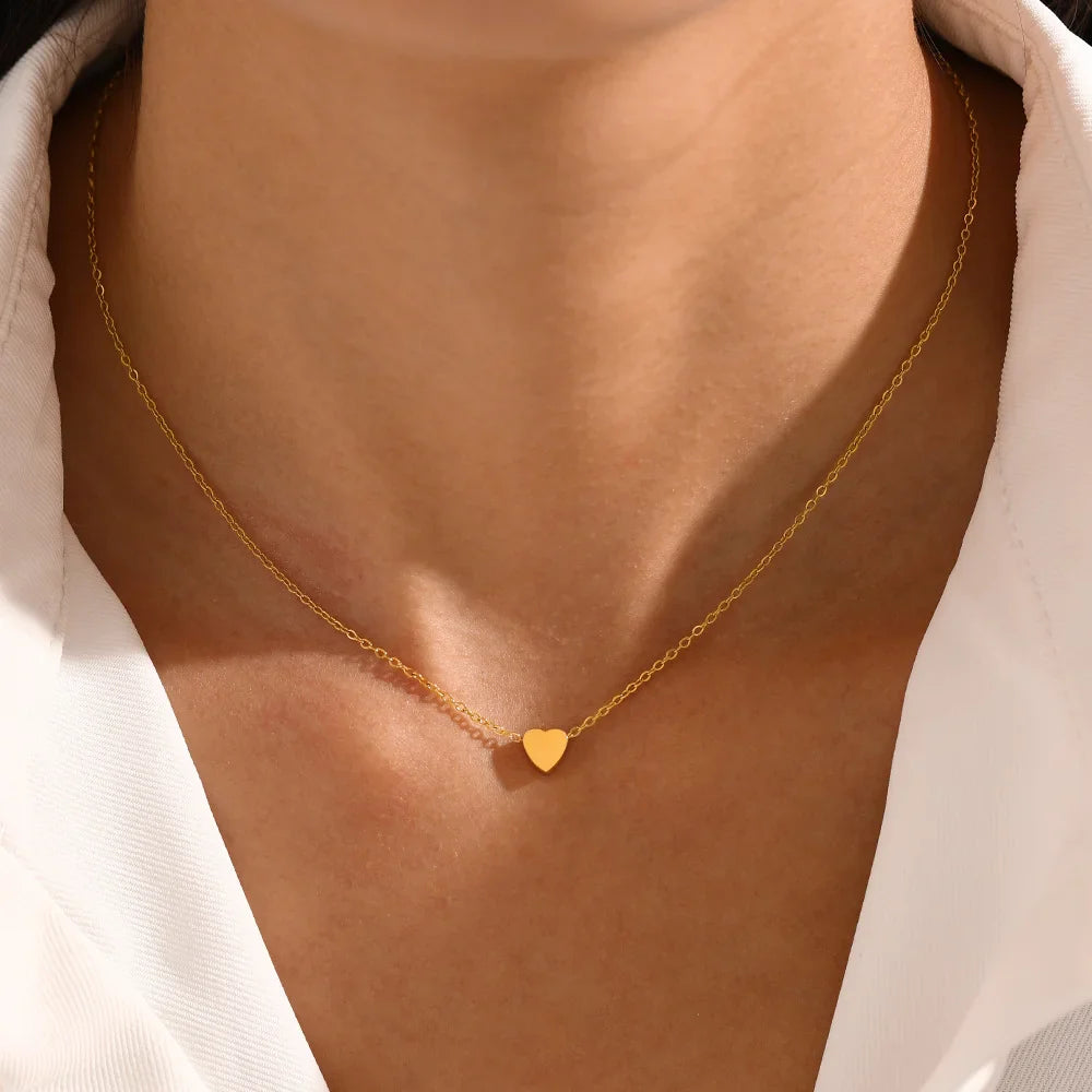 LUXUKISSKIDS Fashion Collier Simple Heart Girls Pendant Necklace Small Love Shape Stainless Steel Hearts Clavicle Choker Jewelry