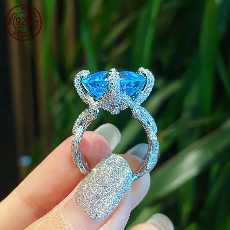 925 Silver Rings For Women Big Suqare Cut Lab Topaz Gemstone Ring Noble White Gold Plated Trendy Wedding Engagement Jewelry