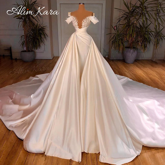 White Bridesmaid Dresses: Wedding Dresses for women Satin Mermaid Court Train