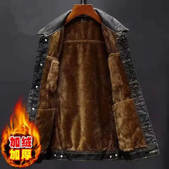 Plush Thicken Denim Jackets Men Fashion Winter Casual Solid Classic Loose Jeans Coats