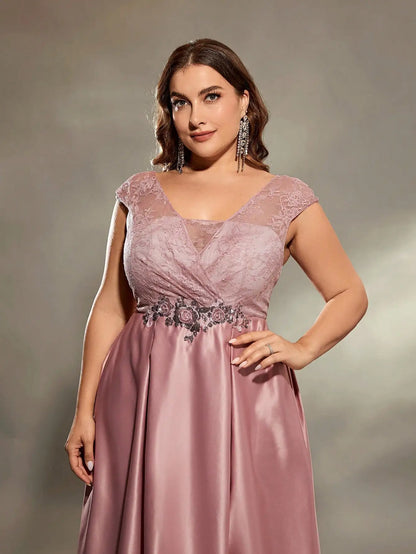 Mgiacy plus size Hollow shoulder lace chest discount patchwork color Ding A full skirt Evening gown PROM dress Party dress
