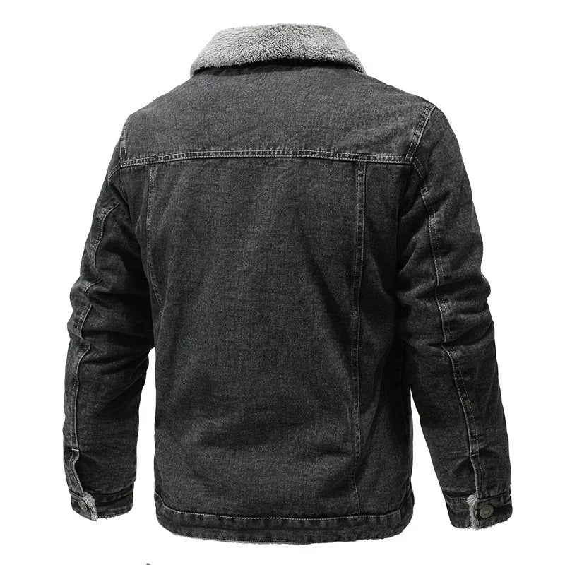Men's Winter Jacket Fashion Men's Lapel Sherpa Fleece Lined Thicken Denim  Coats
