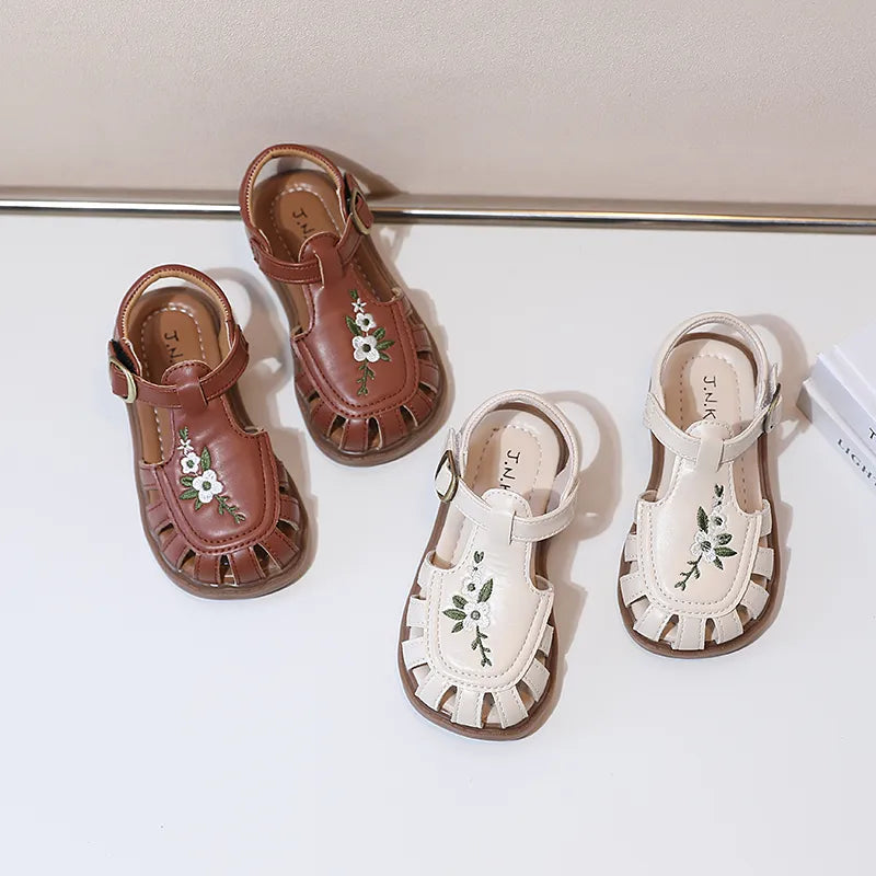 Princess Sandals Summer Covered Toes Embroidered French Style Baby Girls