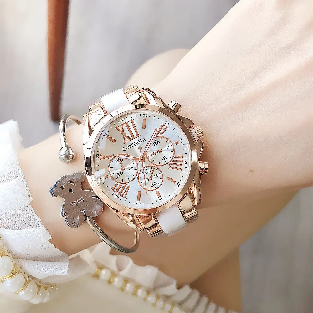Contena Luxury Simple Women's Wristwatches Full Stainless Steel Women Quartz Watch Business Ladies Watch Clock erkek kol saati