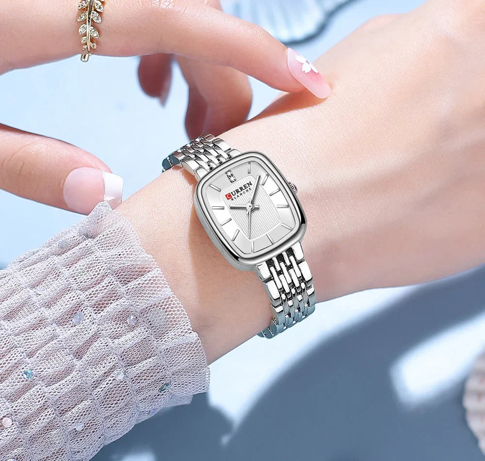 CURREN Fashion Rectangular Ladies Watches New Quartz Waterproof Stainless Steel Strap Wristwatch for Women