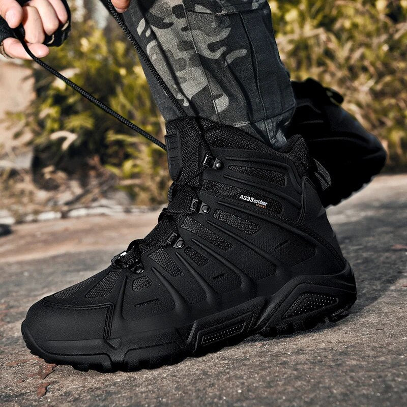 Men's Military Boots Autumn Round Head Lace Up High-top Sneakers Outdoor