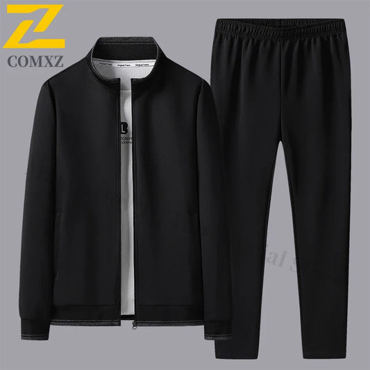 Men's Sports Suit Casual Outdoor Solid Color Versatile Stand Up Collar Top Jacket Gray Plus Size Middle-aged Men Clothing L-5XL