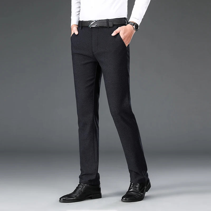 Men's Suit Pants Business Fashion Black Blue Elastic Regular Fit Formal Trousers