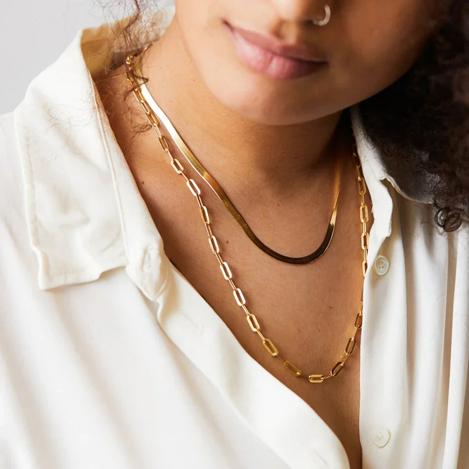 eManco  Hot Fashion Paperclip Link Chain Women Necklace Stainless Steel Gold Color Chain Necklace For Women Men Jewelry Gift
