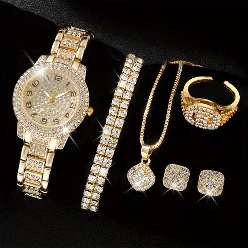 6PCS/SET Silver Women's Watch Business Leisure Element Watch Luxury Dial Quartz Watch Jewelry Set Gift For Her