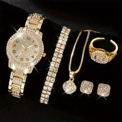 6PCS/SET Silver Women's Watch Business Leisure Element Watch Luxury Dial Quartz Watch Jewelry Set Gift For Her