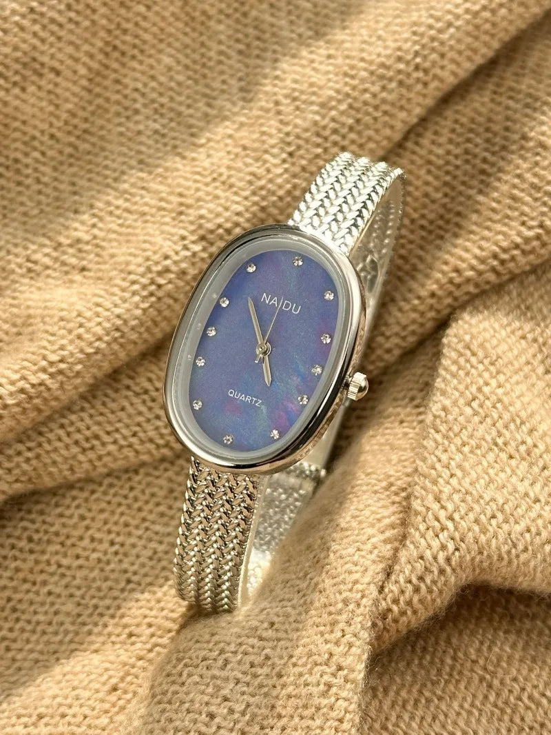 New Brand Quartz Watch for Women Luxury Gift Oval Dial Rhinestone Watch Adjustable Stainless Steel Strap Wristwatches Wholesale