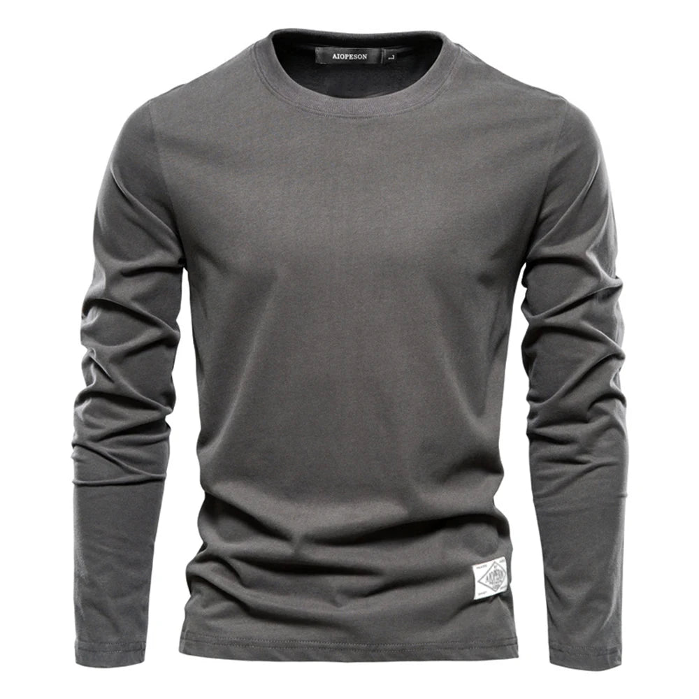 100% Cotton Long Sleeve T Shirt For Men Solid Spring Casual Mens T-shirts High Quality Male Tops Classic Clothes Men's T-shirts