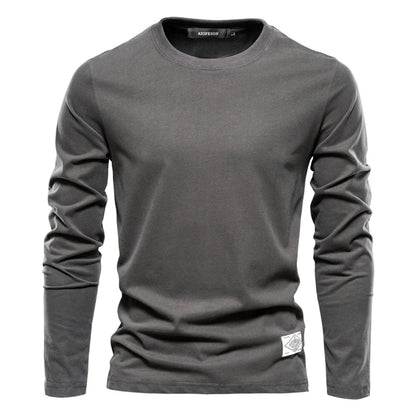 100% Cotton Long Sleeve T Shirt For Men Solid Spring Casual Mens T-shirts High Quality Male Tops Classic Clothes Men's T-shirts