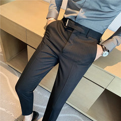 Casual Dress Pants Men British Style Slim Straight Leg Trousers Fashion Solid