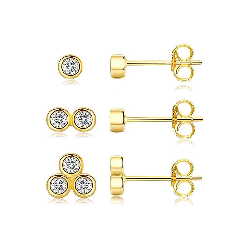 CANNER 3pcs/set Bling Zircon Earring 925 Sterling Silver Cute Mini Heart Star Stud Earrings Ear Bone Earlobe Piercing Jewerly