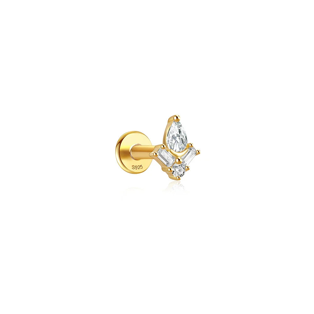 CANNER 1PC Four Pointed Star Moon Tassel Lotus Cartilage Spiral Puncture 925 Sterling Silver Stud Earring For Women Ins Earring