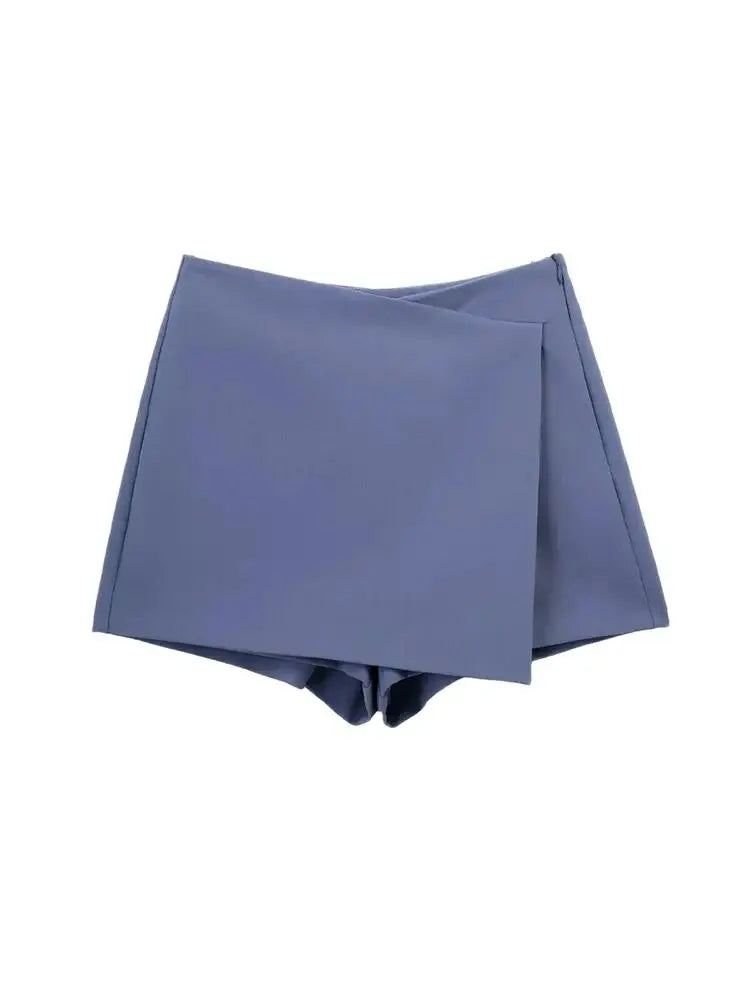 Women Fashion Pareo Style Asymmetric Shorts Skirts Vintage High Waist Side Zipper Female Skort Mujer