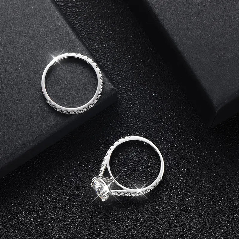 KNOBSPIN D VVS1 Moissanite Rings for women Sparkling Diamond Bridal Sets with GRA s925 Sterling Sliver Plated 18k Eternity Band