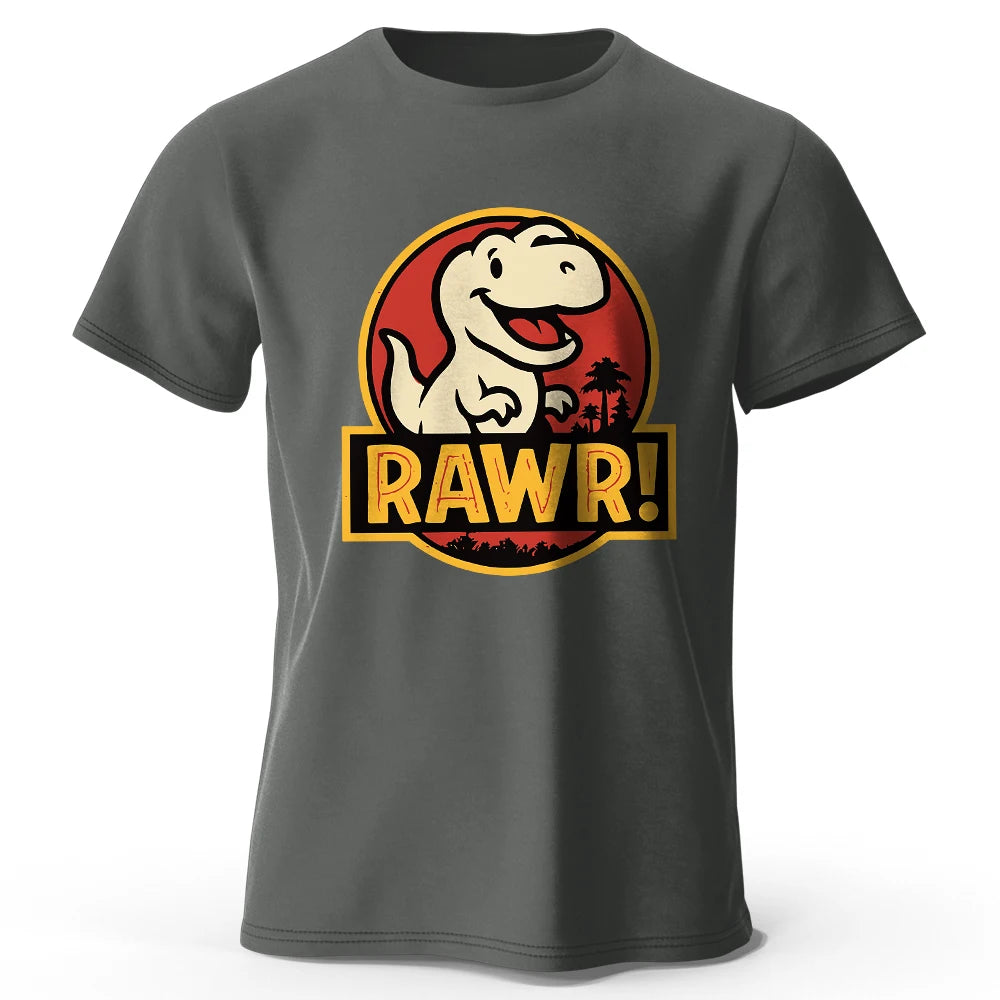 Men's Rawr Printed T-Shirt 100% Cotton Oversized Dinosaur Graphic Tees for Women Summer Tops Kawaii Streetwear