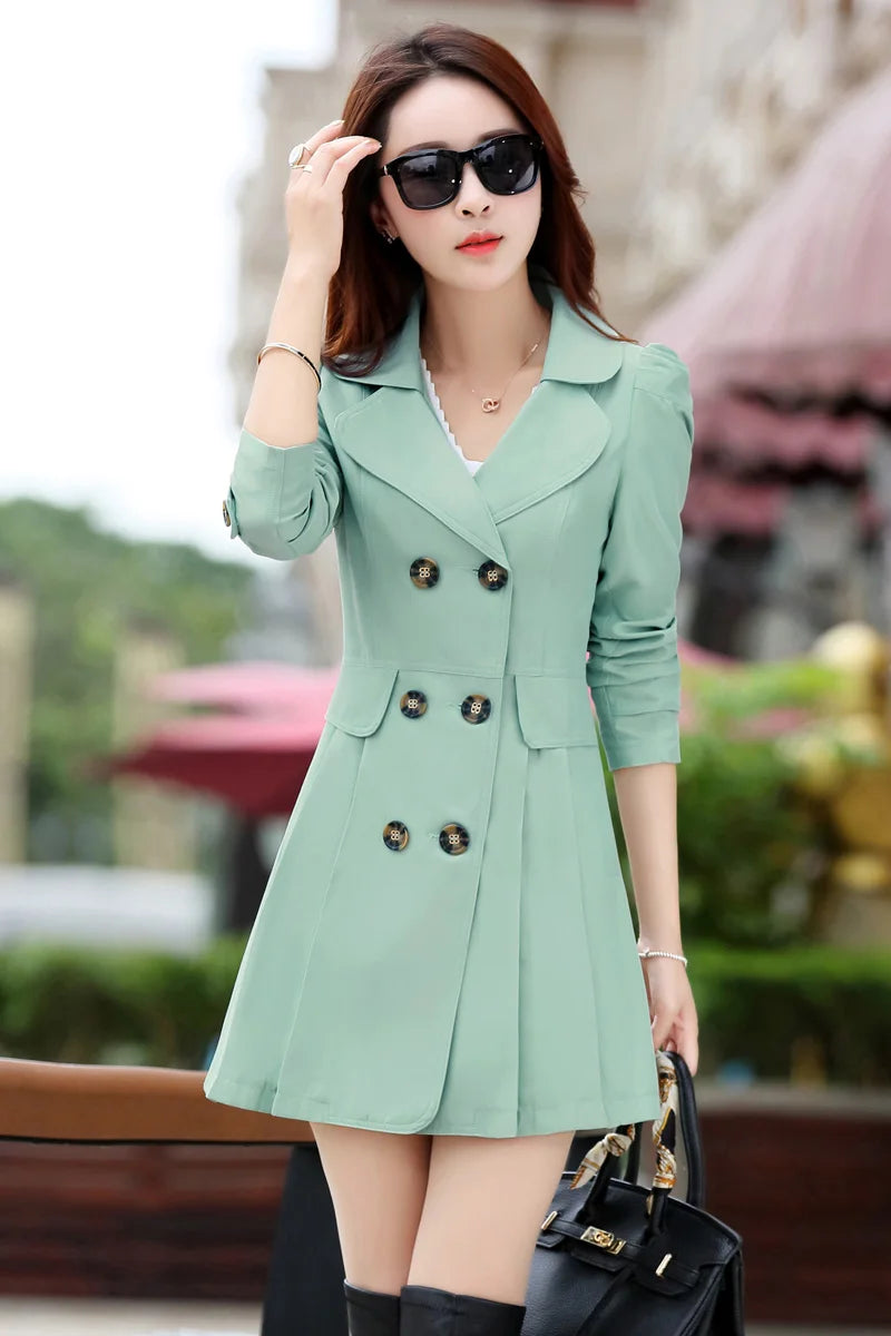 Trench Coat Women Double-Breasted Trench Coat Lace Female Autumn Casual Coats