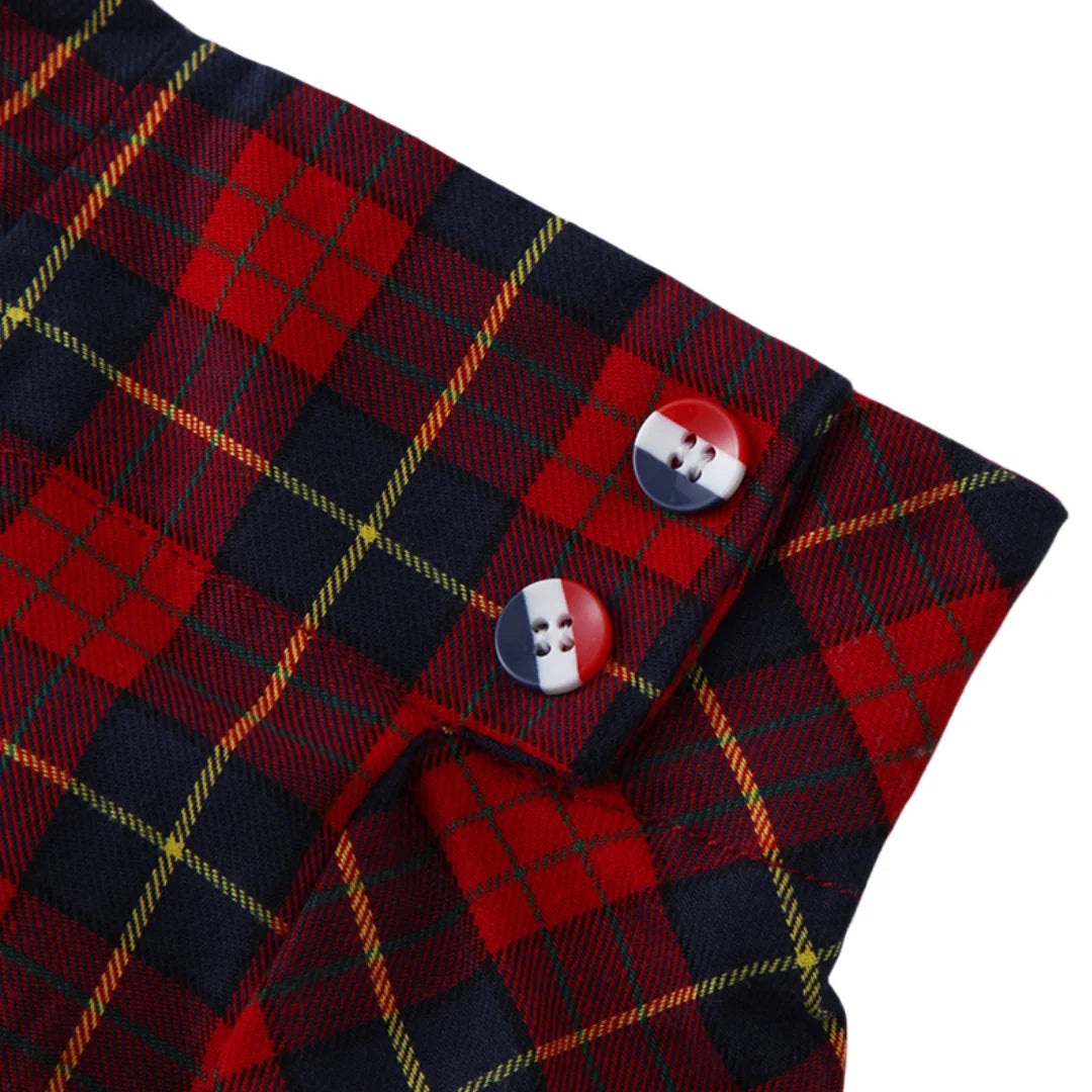 Short Sleeve Top Boy Spanish Clothes Red Plaid Shorts Set 6-48 Months Children Gentleman Formal Outfit Baby Cotton Birthday Suit