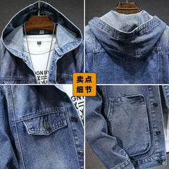 Casual Denim Hooded Jackets Men Hip-hop Streetwear Winter Cotton Classic Jeans