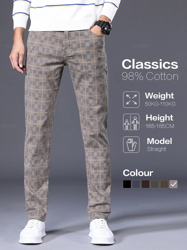 Jeans for Mens Brand Clothing Classics Plaid Casual Pants Men