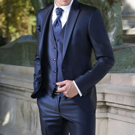 Beach Wedding Outfit Men: Groom Tuxedo Navy Blue Peak Lapel Wedding/Prom