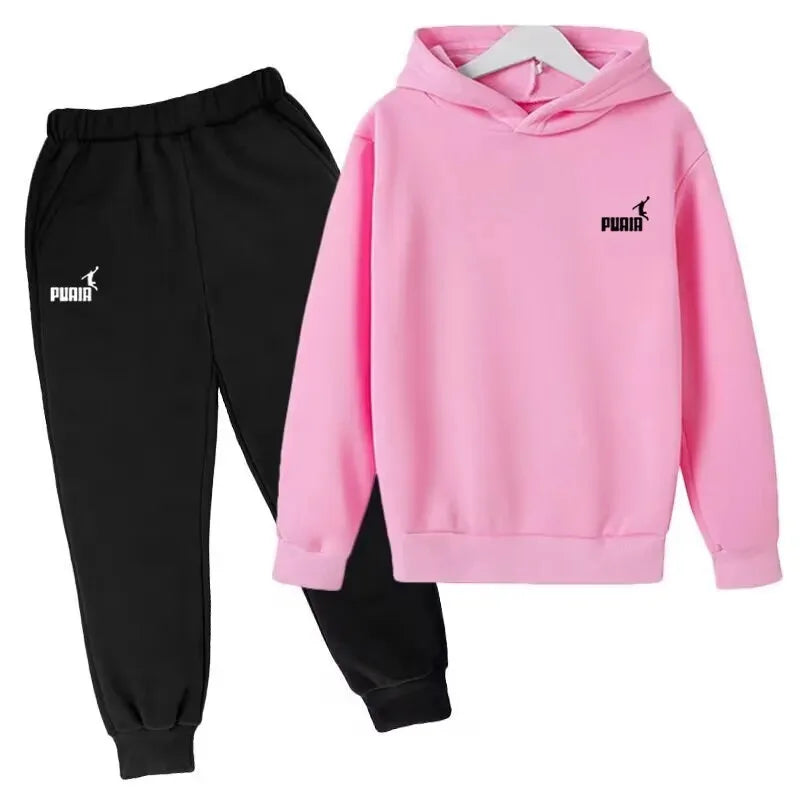 Autumn Baby Boy Clothes Set Kid Letter Printed Sweatshirts Hooded Plush Warm Top And Pants 2pcs Suit Children Girls Tracksuits