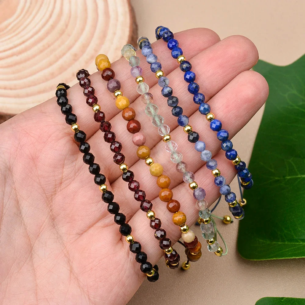 4mm Natural Stone And Hematite Bead Braided Adjustable Bracelet Suitable For Men And Women Daily Holiday Birthday Wear