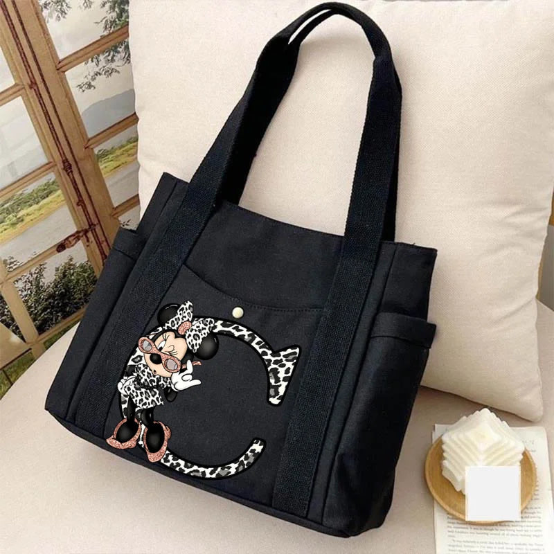 Cute Minnie Mouse Women's Bags Disney A-Z 26 English Letters Shoulder Bag