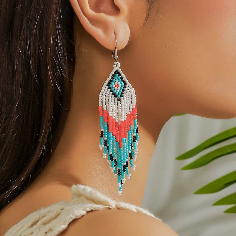 MYYA  White Rice Beads Earrings For Women Retro Boho Tassels Water Drop Earrings Exaggerated Ethnic Style Earrings Jewelry