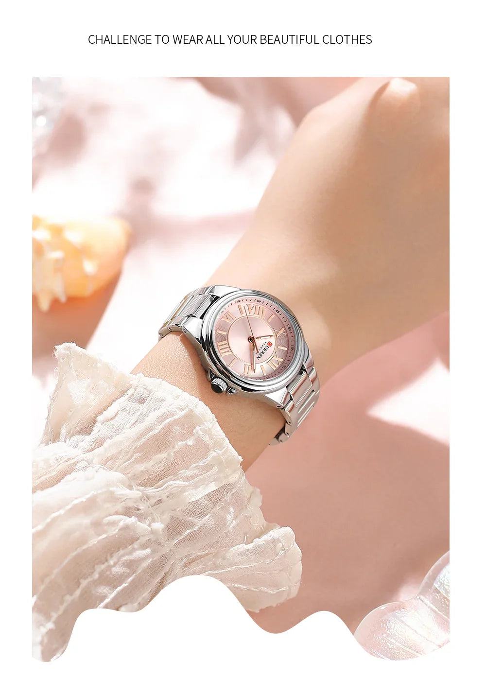 CURREN Romantic Charm Women's Wristwatches Fashion Design Thin Quartz Watch with Luminous Hands Stainless Steel Bracelet