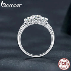 Round Moissanite Ring for Women, White Gold Plated D Color