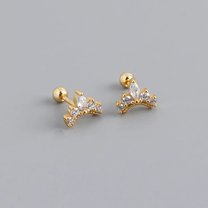 WANTME 925 Sterling Silver Fashion Korean Petal Screw Bead Stud Earrings for Women Charm Ear Bone Piercing Jewelry Accessories