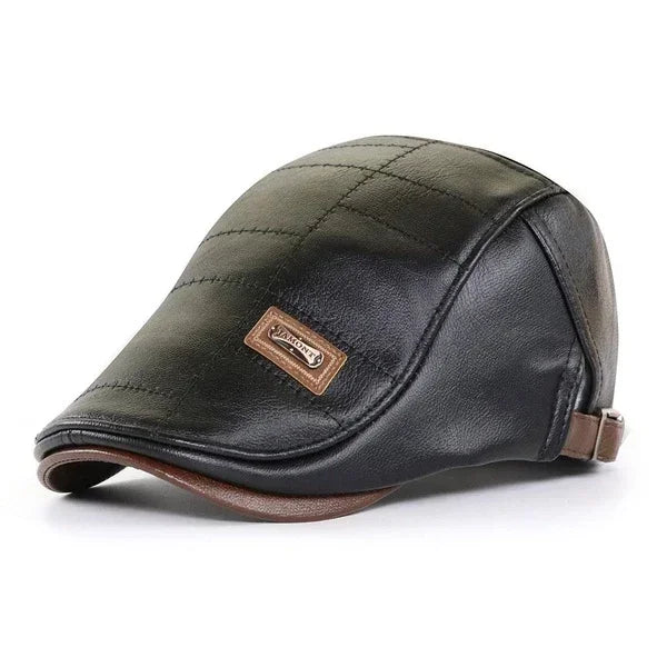 Vintage Men Beret Hat Leather Flat Hats Warm Autumn Winter Windproof Adjustable High Quality Peaked Cap Mens Retro Beret Caps